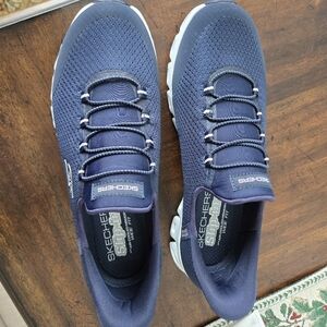 Skechers Women's Dark Blue Slip-On Sneakers, Size 8.5